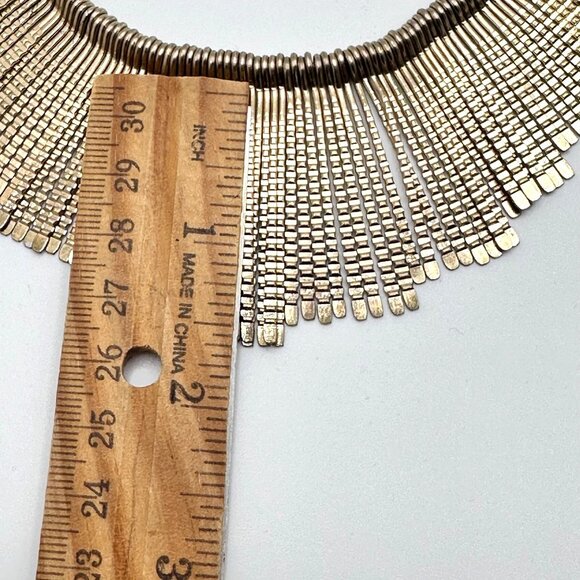 Vintage Boho Two Tone Fringe Tassel Necklace Collar Statement Egyptian Revival - Picture 4 of 7